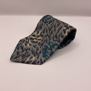 Paco Rabanne Hand Made in Italy 100% Silk Retro Vintage Gray/Black/Teal 3.5 Wide